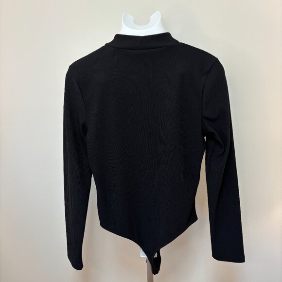Topshop Like New Thick Mock Neck Ribbed Long sleeve Black Bodysuit Sz 12 - Picture 3 of 14